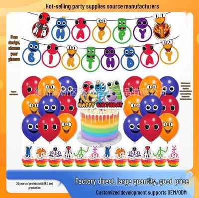 Op voorraad Rainbow Friends Verjaardagsfeest Decoraties: Taarttoppers & Ballonnen Set
