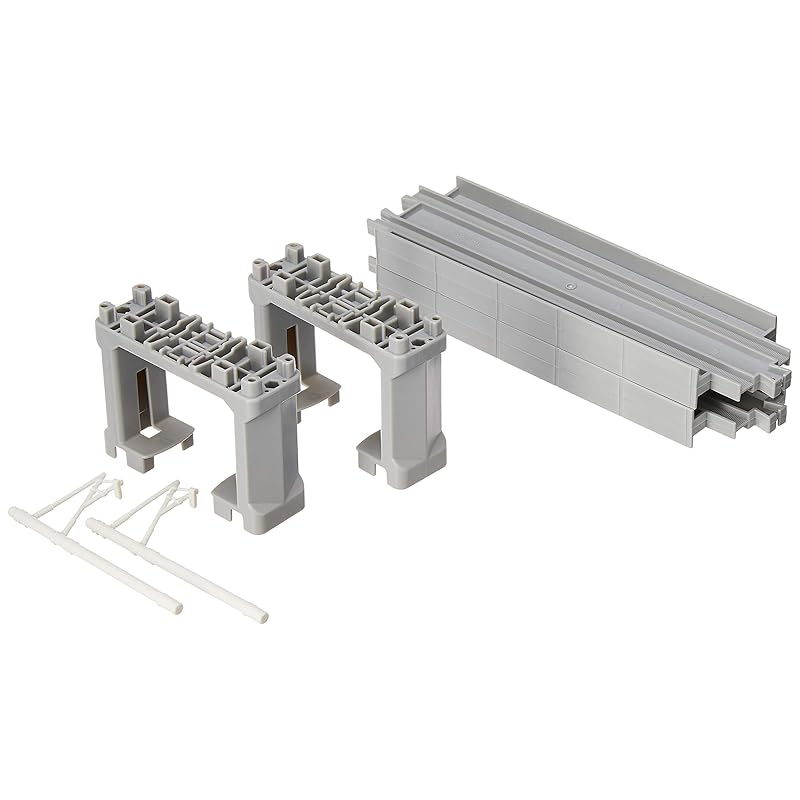 TAKARA TOMY Plarail Elevated Straight Track (2 pieces - with 2 Gray Block Bridge Piers) R-26