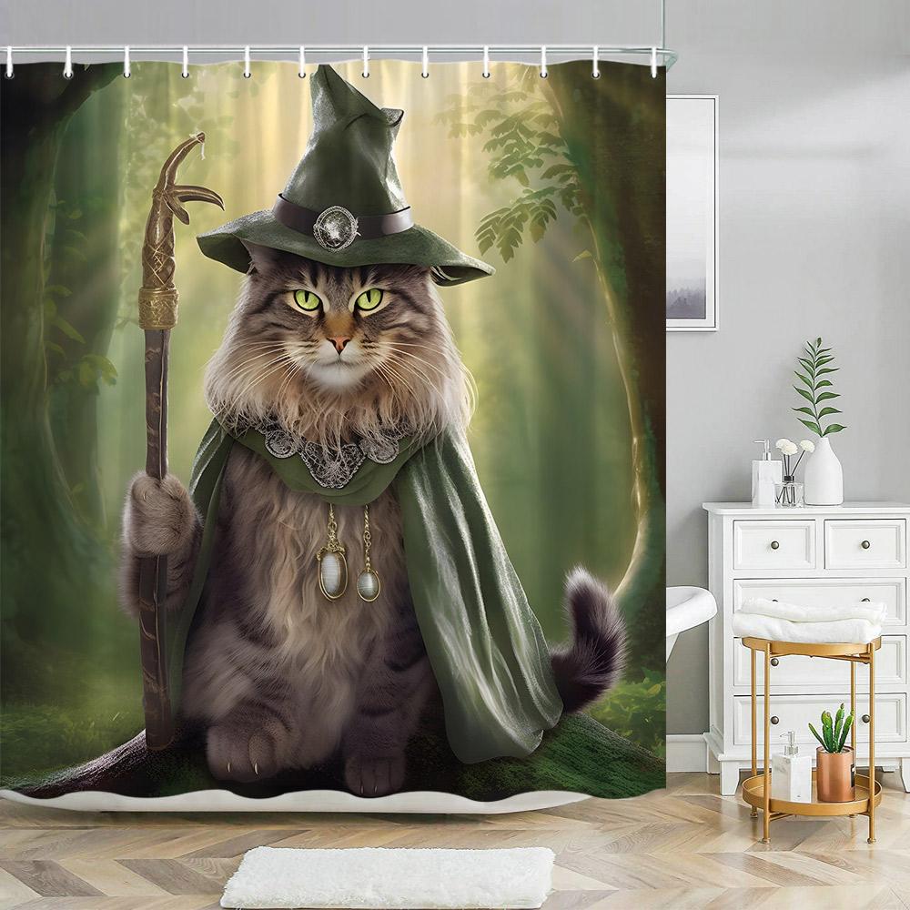 Scary Halloween Shower Curtains Black Cat Pumpkin Shower Curtain Witch Purple Bat Spider Web Cloth Shower Curtain Bathroom Decor