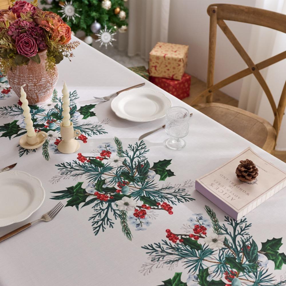 Christmas Themed Waterproof Tablecloth Rectangle Dining Decor Fabric for Kitchen Living Room Coffee Table