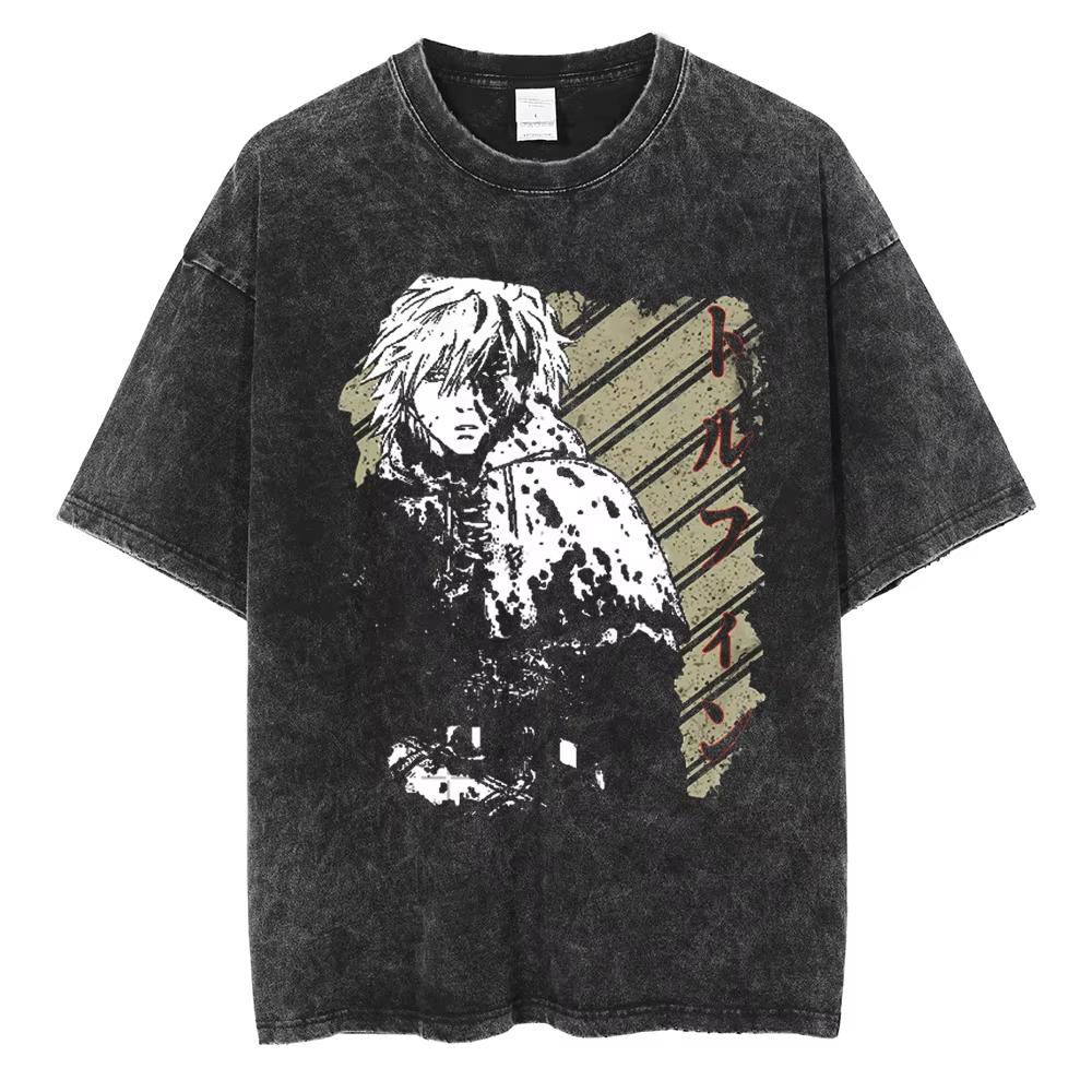 Vinland Saga Manga T Shirt For Men Women Tshirt Washed Cotton Tshirt Clothing Summer Short Sleeve Oneck Tees Streetwear Top