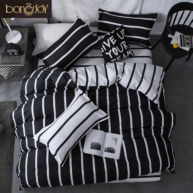Bonenjoy Black And White Colo Striped Bed Cover Sets Single/Twin/Double/Queen/King Quilt Cover Bed Sheet Pillowcase Bedding Kit