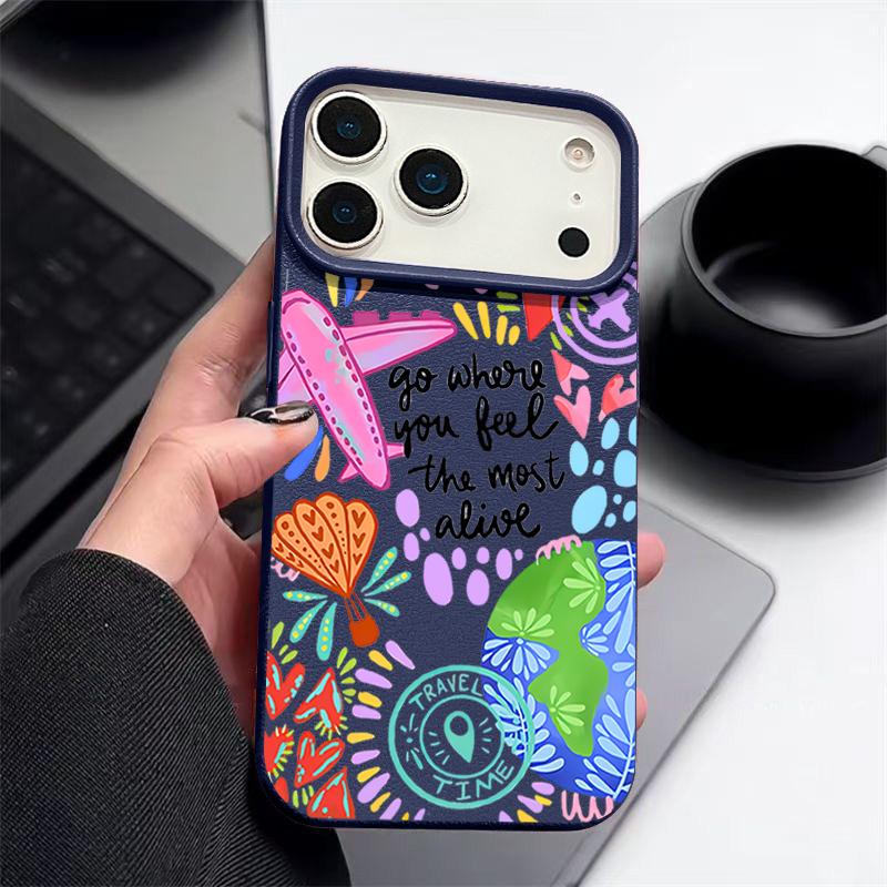 For iPhone 17 Pro Max Case Luxury Cartoon Fire Balloon Pattern Leather Texture Silicone Cover For iPhone 16 Pro Max 15 14 13 12 11 16E Air