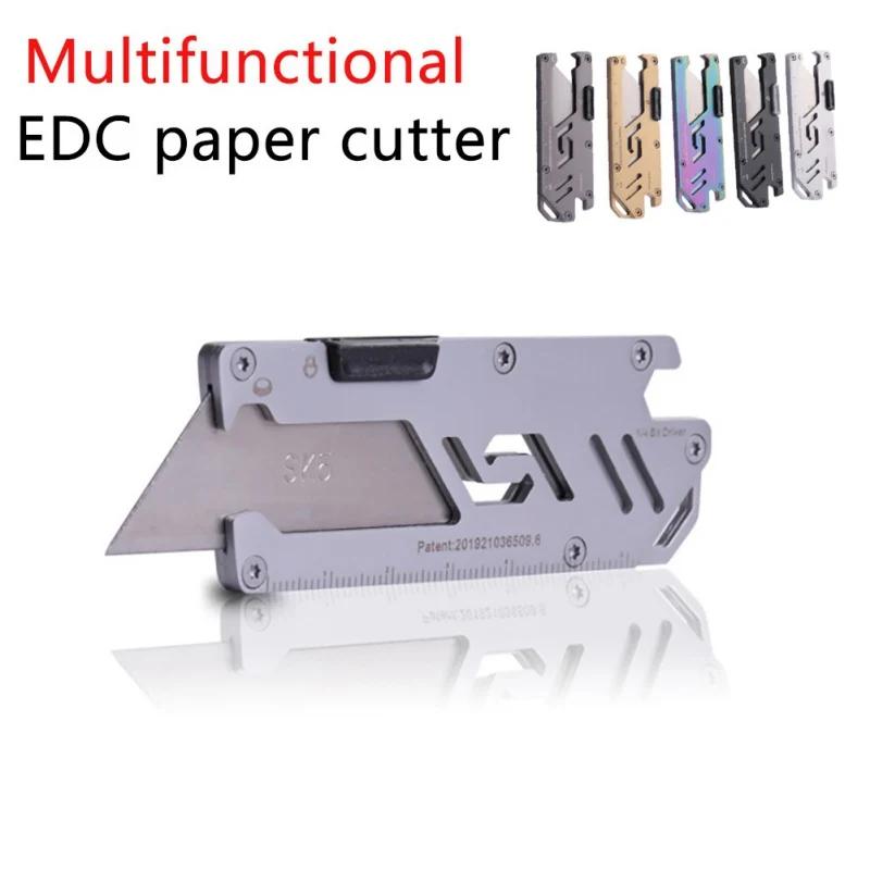 Stainless Steel EDC Folding Utility Knife, Multifunctional Paper Cutter, Manual Knife, Bottle Opener, Key for Camping, Hiking