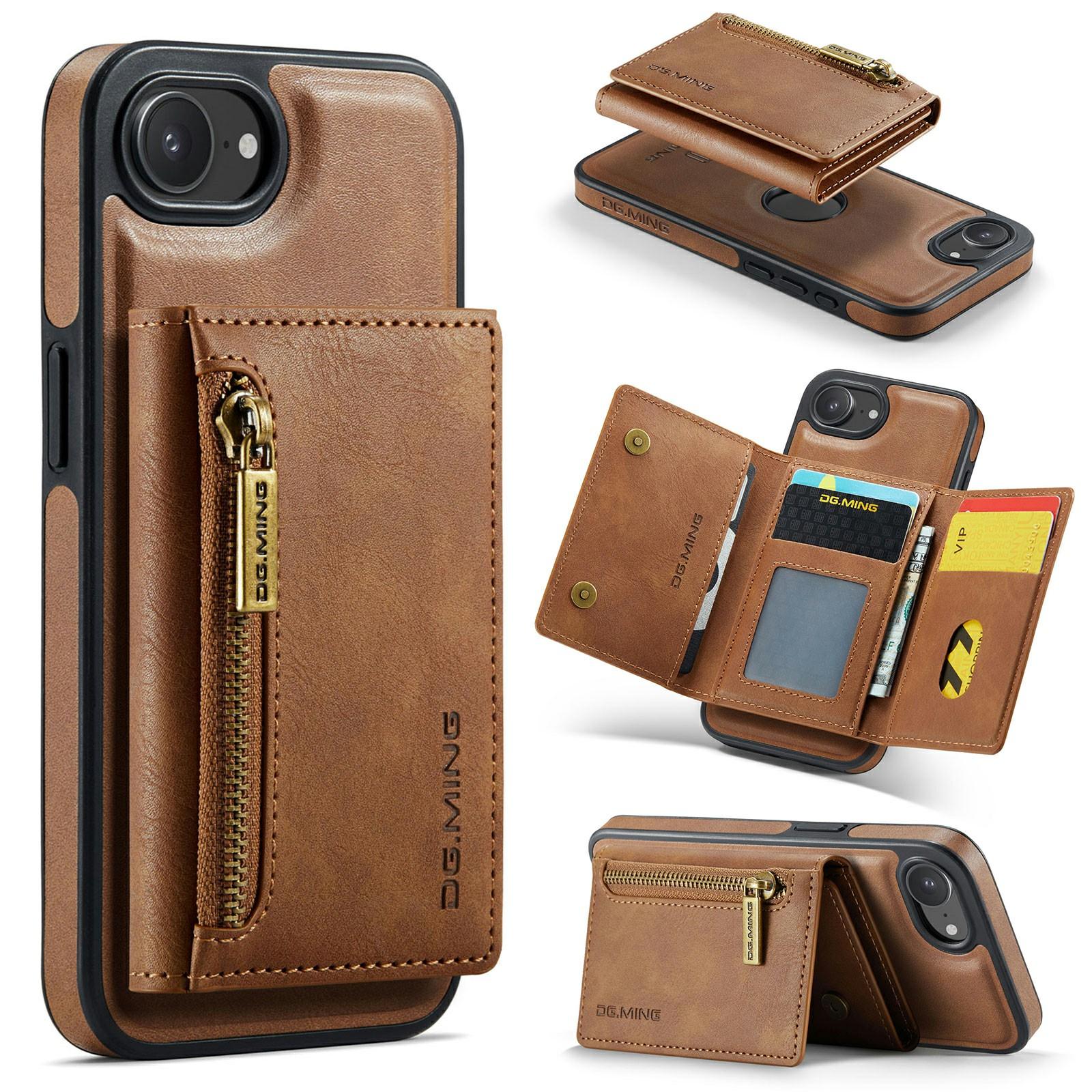 

DG.MING M5 Series For iPhone 16e Case Detachable Magnetic Leather Phone Cover with Card Slots Brown