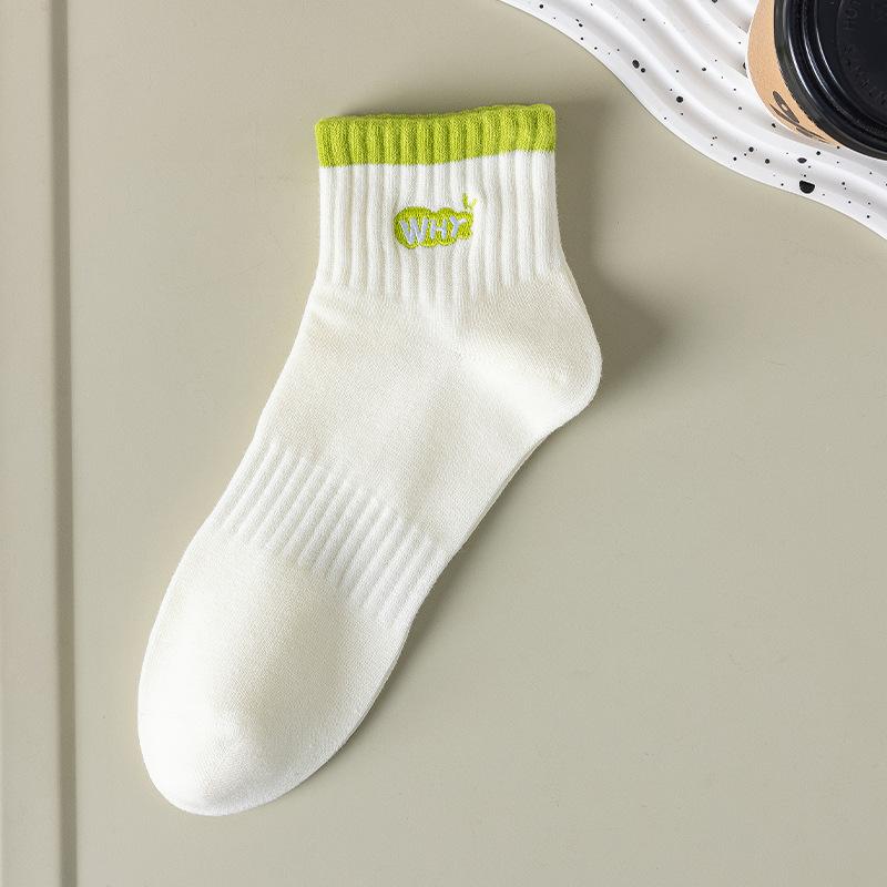 

Мужские летние тонкие хлопковые однотонные дезодорирующие плетеные бесшовные спортивные носки с вышивкой букв 1 pair молочный белый