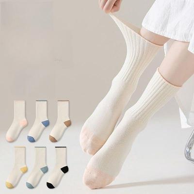 Cream-colored Socks for Women Boneless Mid-tube Versatile Loose Socks Ladies Deodorant Confinement Socks Sports Socks