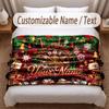 Christmas Theme Soft Blanket Personalized Custom Name Text Print Warm Blanket Home Sofa Bedroom Decor