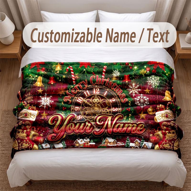 Christmas Theme Soft Blanket Personalized Custom Name Text Print Warm Blanket Home Sofa Bedroom Decor