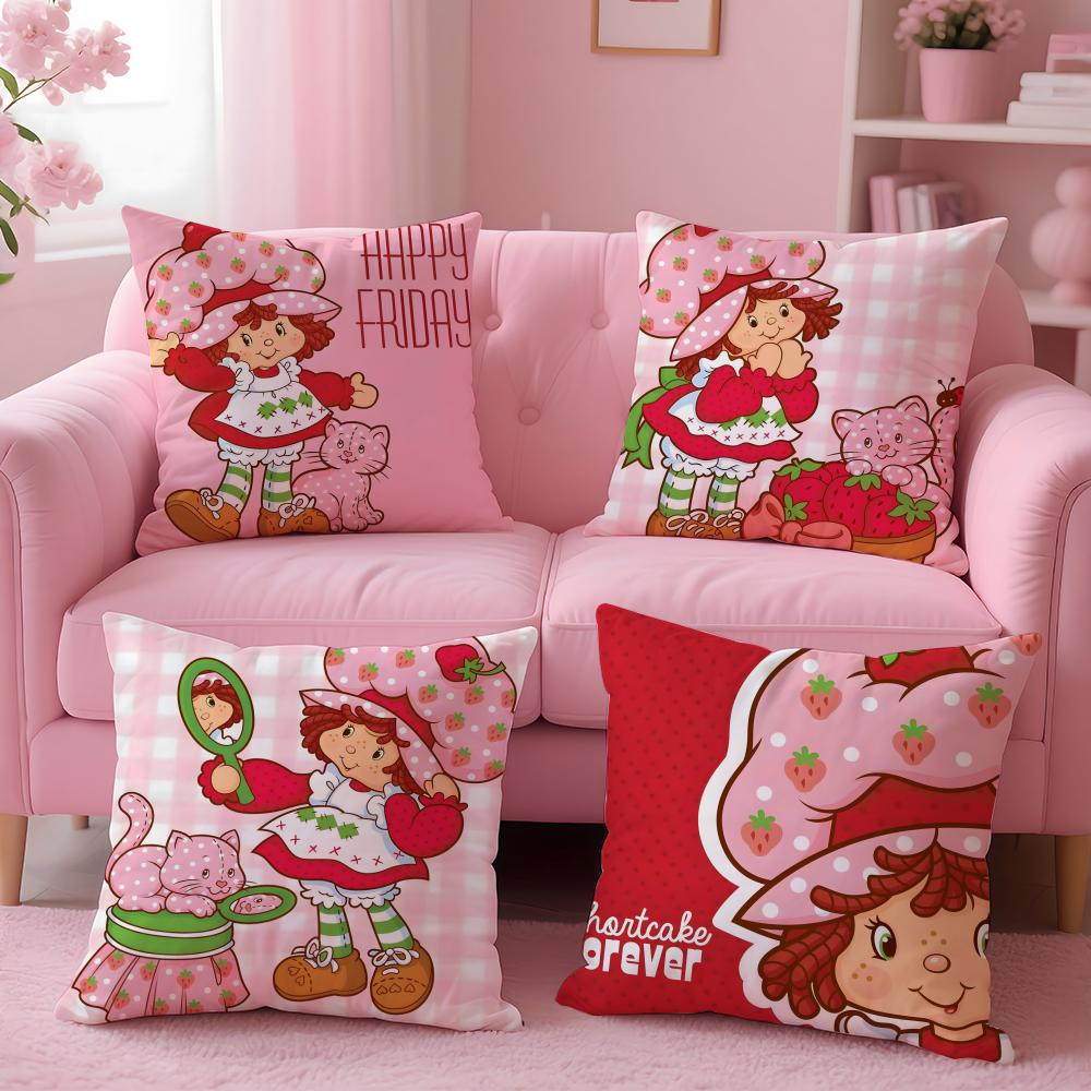 S-Stawberry Shortcake Cushion Cover Plush Fabric Soft Double-Sided Printed Sofa Pillow Case Colorfast Home Decor Gift