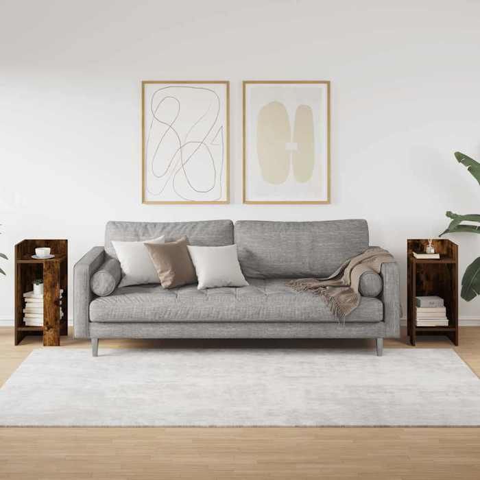 VidaXL Tables d'appoint 2 pcs avec étagère chêne fumé 25,5x27x60 cm, table d'extrémité, table d'appoint de canapé, table de 858551