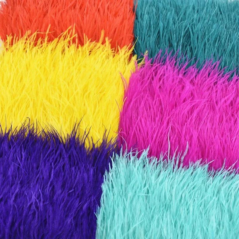 1Meters Fluffy Colored Ostrich Feathers On Ribbon Tape Trim Tassel Fringe 8-10Cm Sewing Flecos White Wedding Dress Clothes Decor
