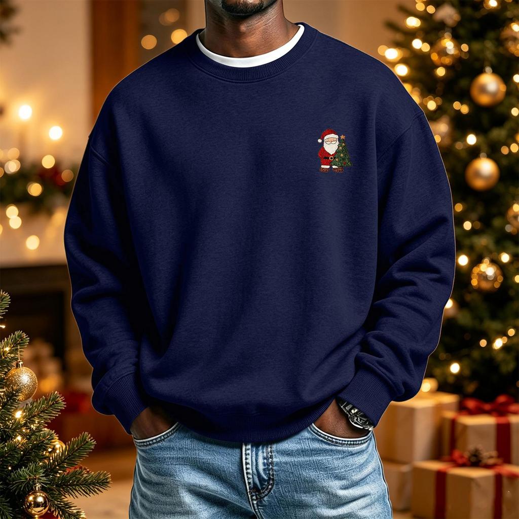 Men's Long Sleeve Neck Sweatshirt with Christmas Print, Holiday Pullover Top