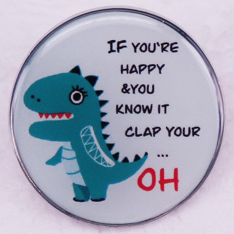 Happy Dinosaur Cartoon Brooch: Pat Your Oh Funny Badge