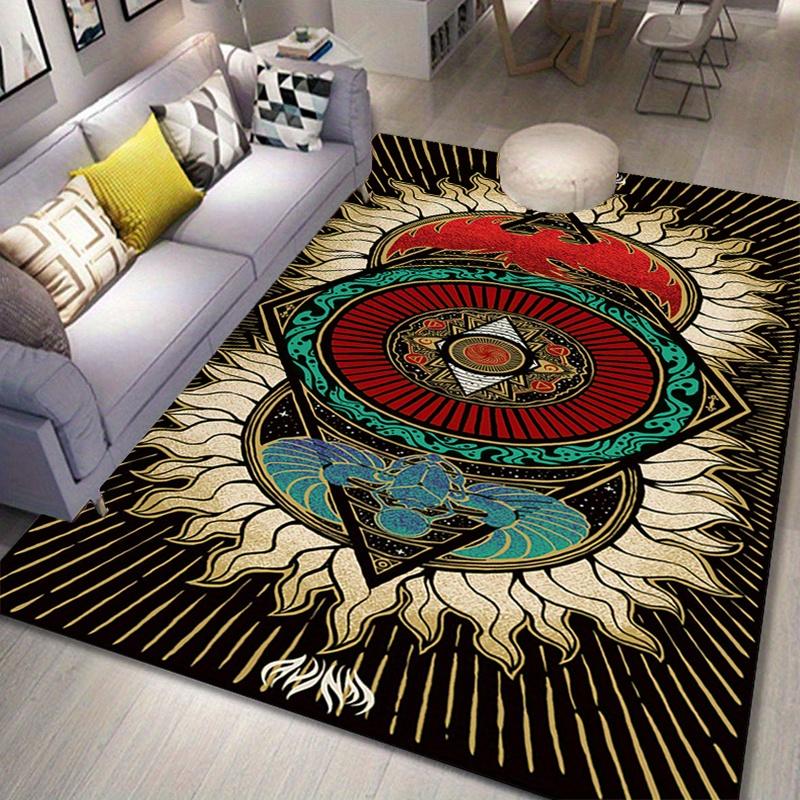 Aztec Sun Rug for Boho Living Room - Vibrant Tribal Design, Large Size Carpet, Ethnic Home Decor Skid resistant carpet