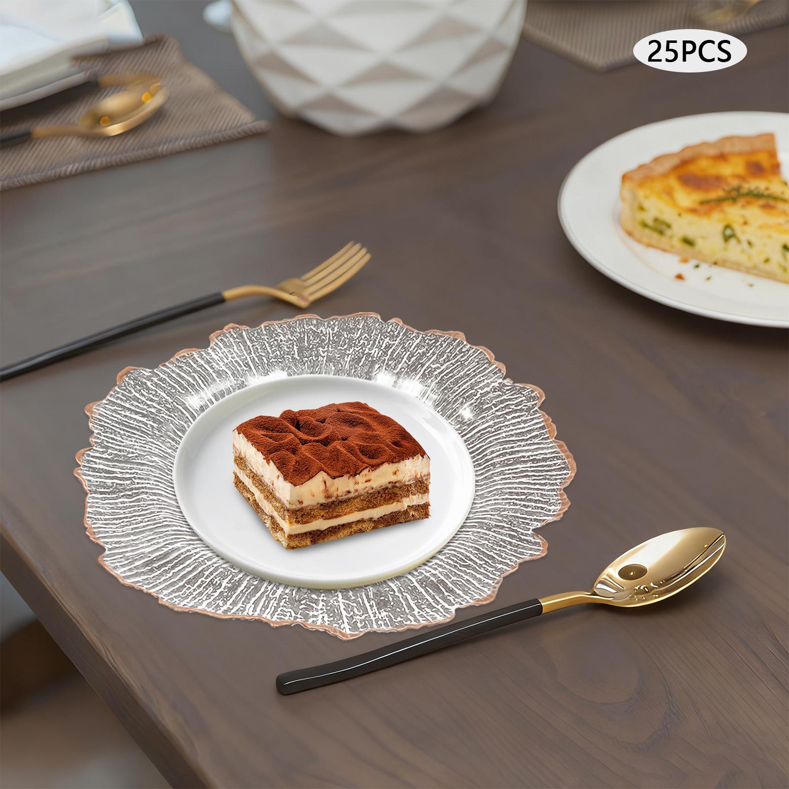

25 Pack Clear Rose Gold Charger Plates, 32cm Plastic Dinner Plates for Wedding - Decorative Tableware, Shimmering Accent Plates чистий
