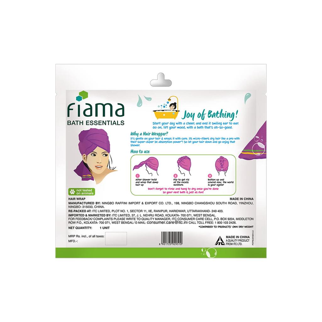 Fiama Bath Essential Hair Wrap Gentle Microfiber Hair Towel for Women Pack of 1 Quick Dry Bath Accessory