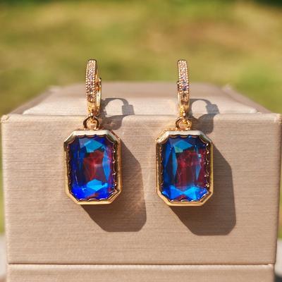 1 Pair Fashion Colorful Square Artificial Crystal Dangle Earrings for Women Cubic Zirconia Earring Jewelry Party Accessories
