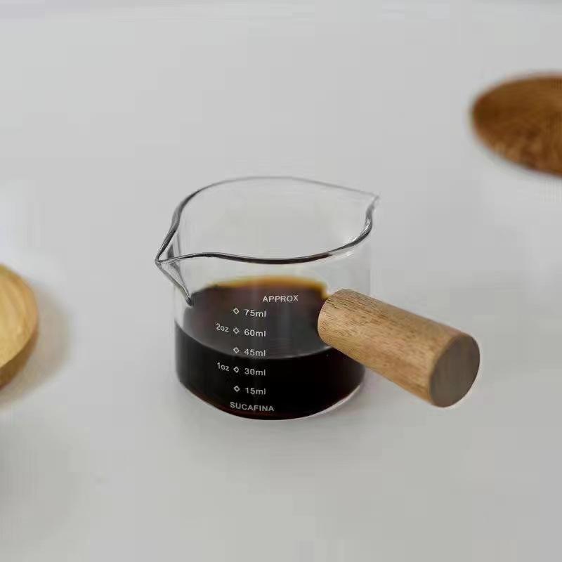 

Hot Wooden Handle Hand-brew Coffee Machine Single/double-mouth Glass Coffee Measuring Cup Precise Scale, Reusable LIJIAO