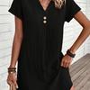 Popular European and American v-neck solid color elegant short-sleeved dress, spring and summer women's clothing