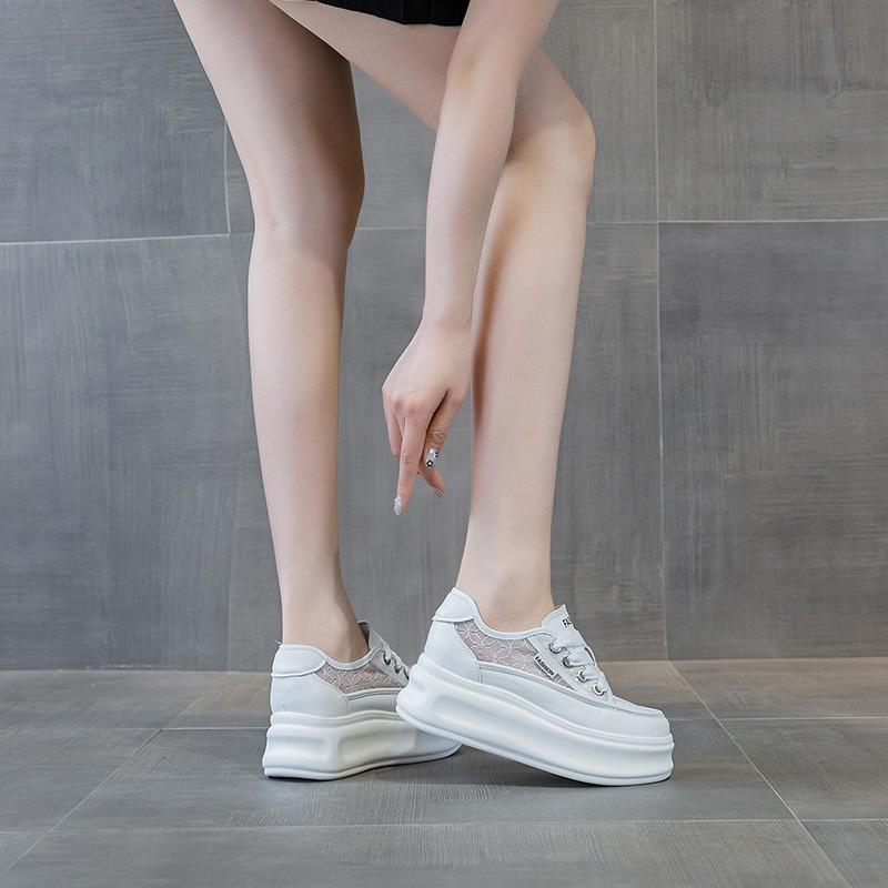 Lace breathable little white shoes women's summer new 7 inner height increase thick sole small size women's shoes shallow mouth casual shoes