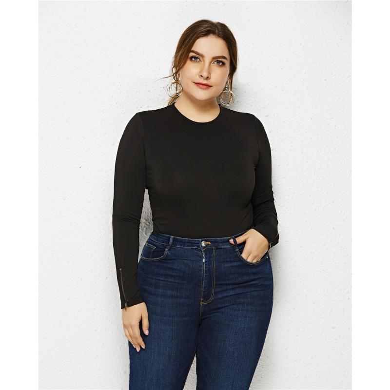 Einteiliger, einfarbiger, langärmeliger, sexy Anti-Exposure-Overall für Damen in Übergröße