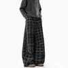 Lockere Damen-Americana-Hose mit lockerem, geradem Karomuster und weitem Bein, Herren-Retro-Hose, Freizeithose, Dekonstruktion, fauler Baumwollstoff