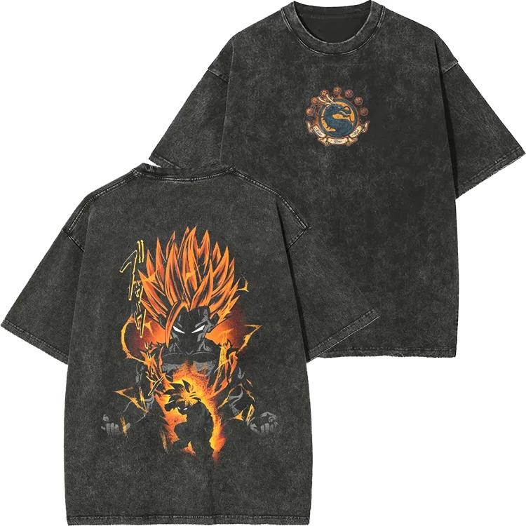 Dragon Ball Retro Washed T-shirt Wukong Demon Man Buou Pure Cotton Cartoon Men's and Women's Animation Short-sleeved Clothing