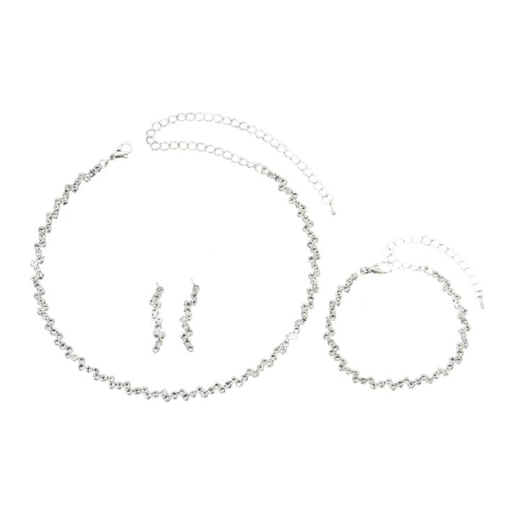Stunning Nuptial Rhinestones Jewelry Set Luxurious Rhinestones Bridal Necklace Bracelet and Earrings Set for Weddings 1