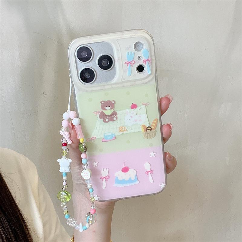 Sweet Cartoon Bear Patchwork Phone Case for iPhone 17, 16 Pro Max, 15, 14