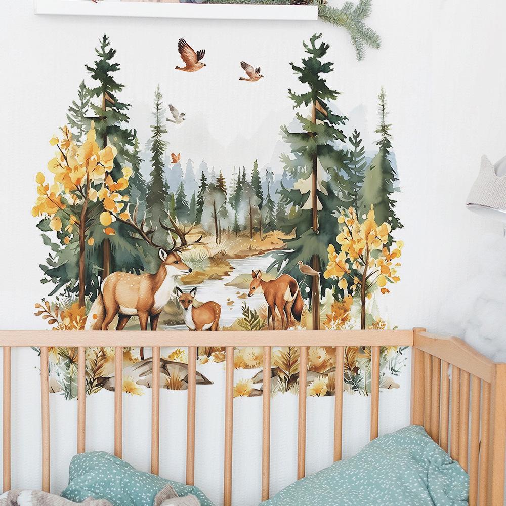 Fun-b53 Cartoon Deer Forest Children's Room Kindergarten Home Background Landscaping Wall Sticker