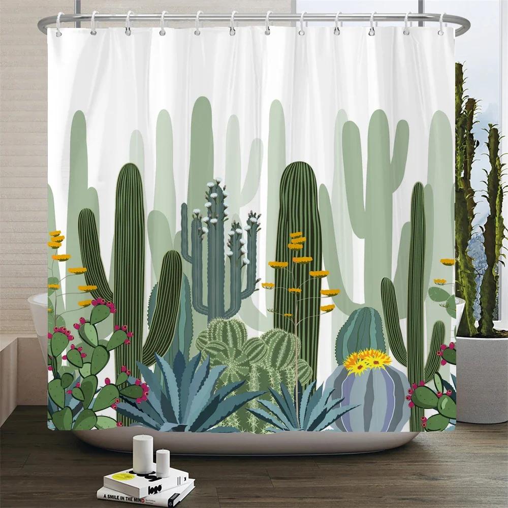 Cactus Shower Curtains Waterproof Polyester Fabric Shower Curtains Tropical Plants Bathroom Screen Curtain Home Decor 180X180cm