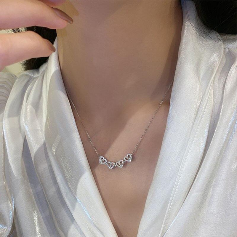 925 Sterling Silver Zircon Heart Charm Necklace Pendant For Women Girls Wedding  Fashion Jewelry Gift Accessories Dz393