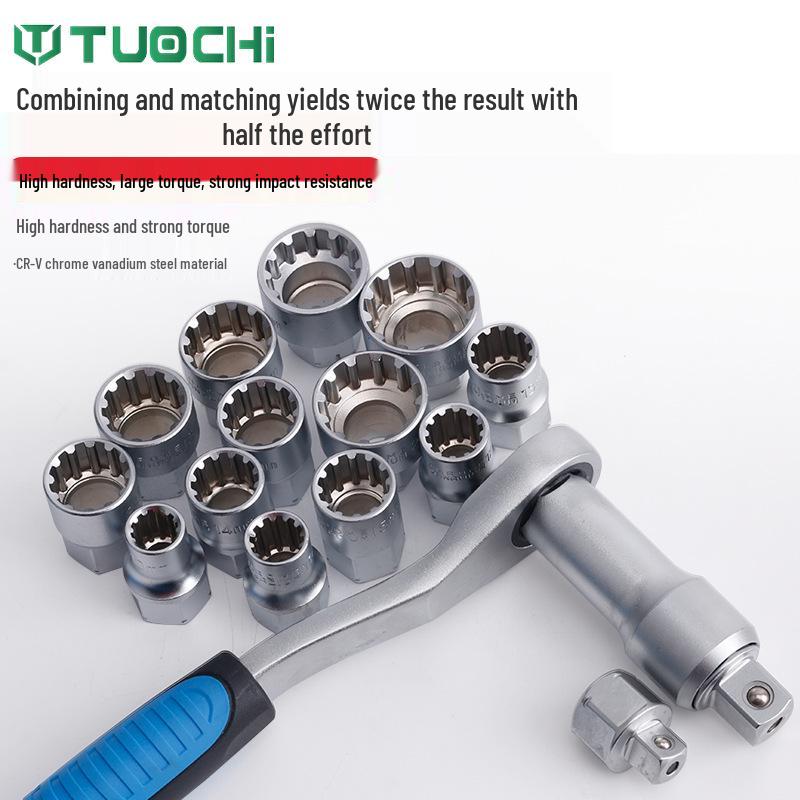 Two-way Through-hole Ratchet Socket Set - 12-Point Gear Socket Bit Holder Tool