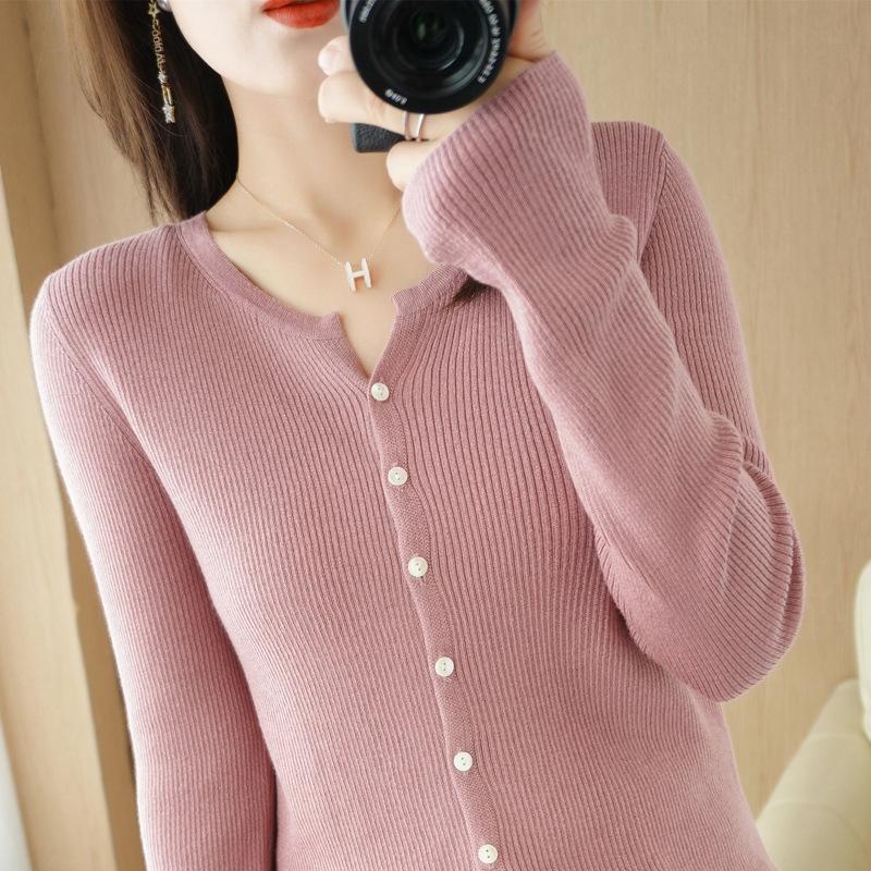 Spring and Autumn Thin V-neck Knitted Cardigan Women's New Slim-fit Sweater Korean Version Versatile Jacket Long Sleeve
