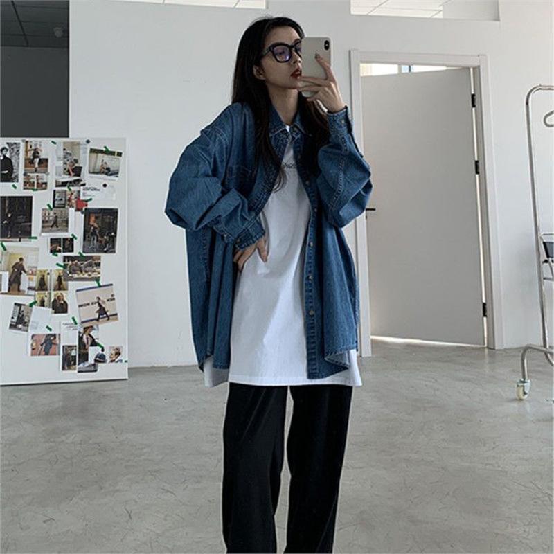 Retro denim shirt women's spring and autumn women's clothing new design sense niche Korean version top loose temperament shirt women