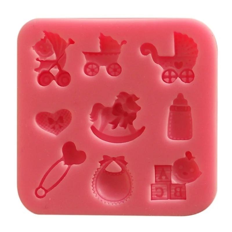 

1 Pcs Baking Tools DIY Flip Sugar Cakes Baby Carriages Baby Bottles Bottles Letters Trojans Toys Silicone Clay Mold