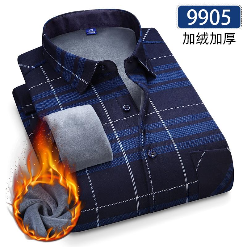 Autumn Winter Thicken Fleece Shirts For Men Business Plaid Shirt Long Sleeve Warm Clothes Male Single Pocket Classic Check Shirt