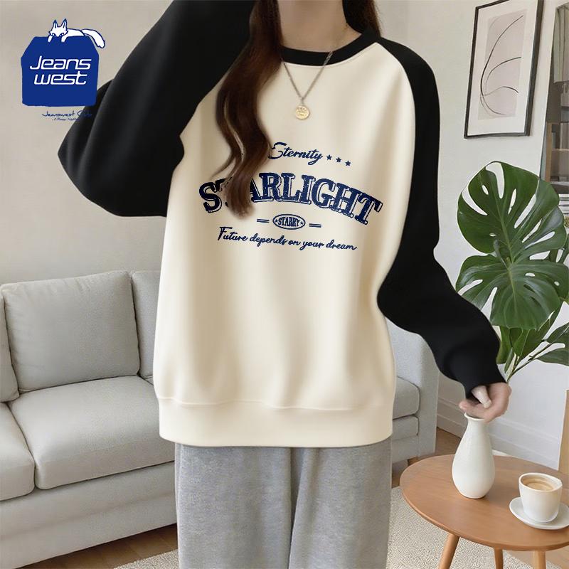 JEANSWEST CLUB Damen Colorblock Raglan Langarm Sweatshirt