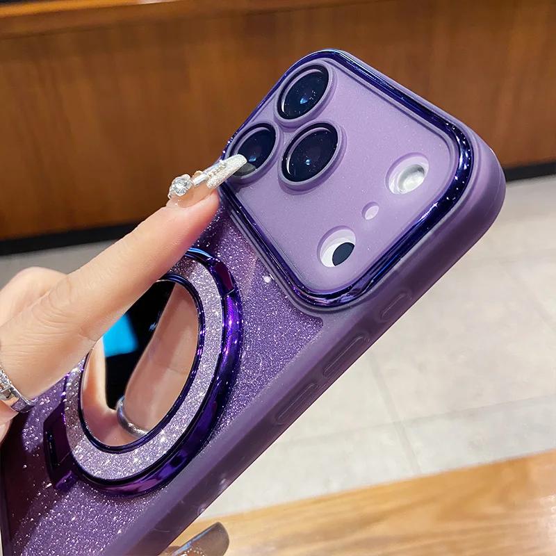 Luxury Glitter Bling Camera Full-pack Film Case For IPhone 17 Pro Max Air 16 15 14 13 12 Magnetic Make-up Mirror Bracket Cover