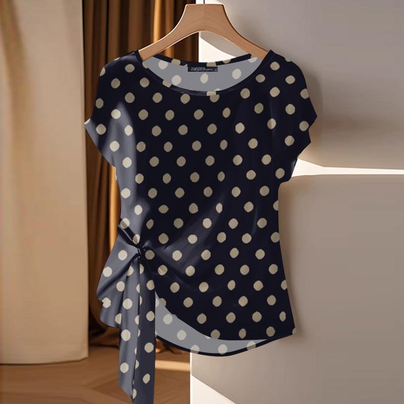 

ZANZEA Женская летняя блузка с принтом в горошек, повседневная, с коротким рукавом 5XL