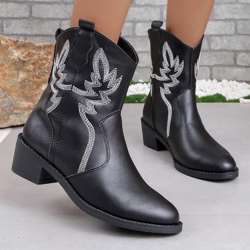 Large size women's boots autumn new pointed square heel short tube sewing line retro short boots women