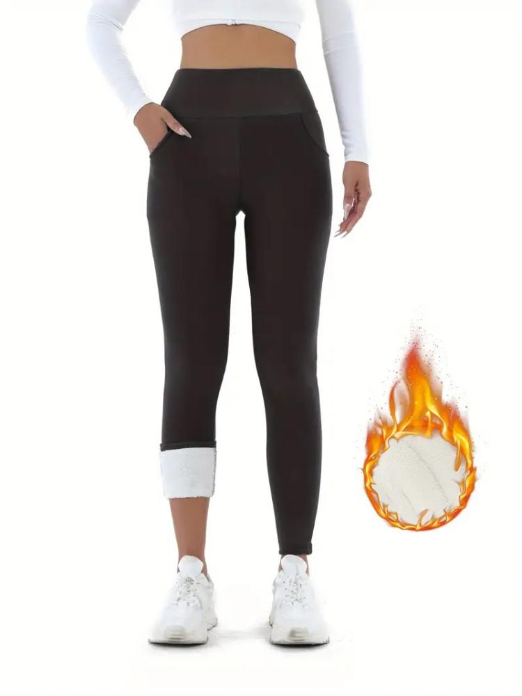 Damen High-Waist Fleece-gefütterte Leggings mit Taschen - Kuschelig, Dehnbar, Warm, Mehrfarbig, Perfekt für Herbst- und Winterkomfort, High-Waist Leggings