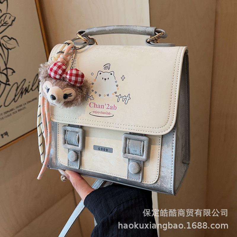 Schoolbag Backpack Female Casual Versatile Student Class School Bag Korean Version One Shoulder Crossbody Small Square Bag Premium Travel Backpack