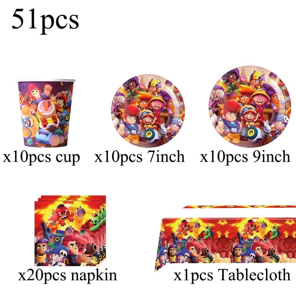 Brawl Stars Game Themed Birthday Party Tableware Paper Cups Plates Napkins Tablecloth Banner Birthday Gift Party Supplies