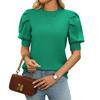 Women Knitting Tops Round Neck Puff Short Sleeve Solid Color Summer Tops