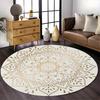 Bedruckter runder Teppich aus Flanell mit goldenem Mandala-Design für die Wohnkultur Weiche Bodenmatte Boho-Kunst-Thema Elegantes Interieur