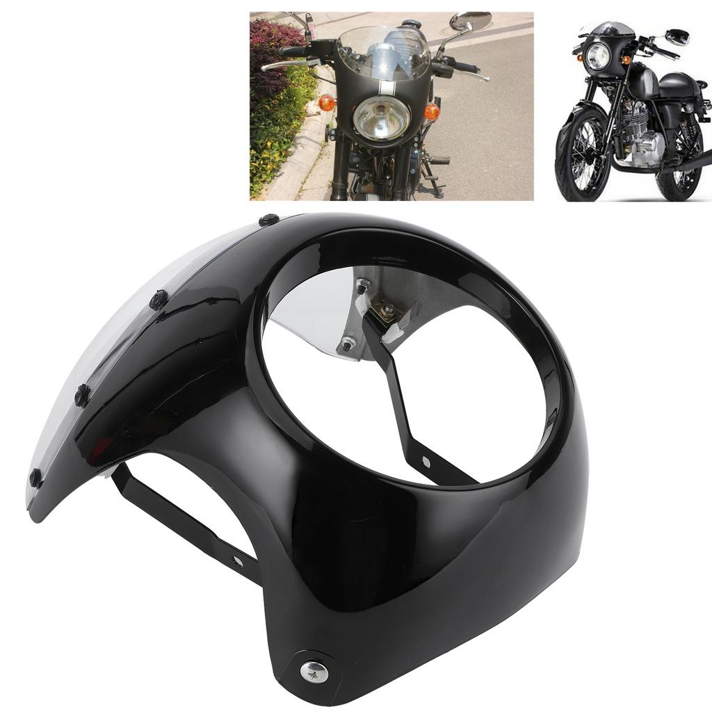 7in Headlight Fairing Wind Deflector Windshield Universal for Motorcycle(Glossy Black Transparent Lens )