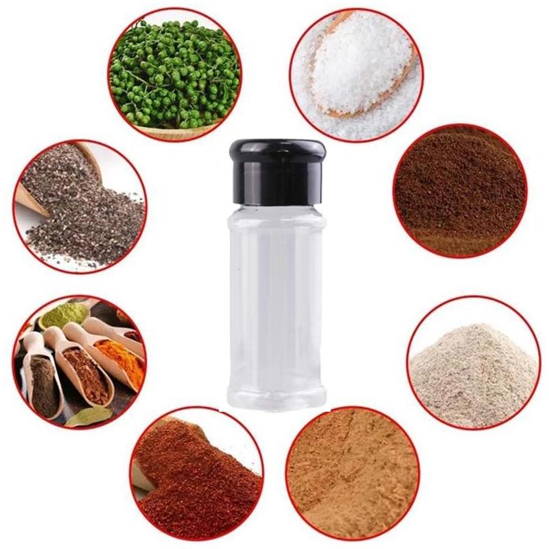 10Pcs Kitchen Salt Pepper Shakers 60/100Ml Plastic Empty Seasoning Storage Bottle