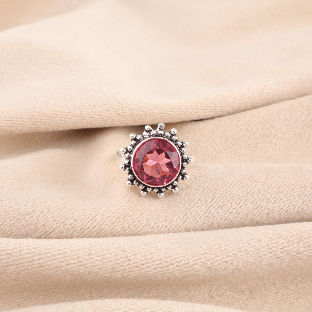 Gema Turmalina Rosa Joyería de Plata de Ley 925 Anillo Hecho a Mano Regalo Para Mamá RR-7-13